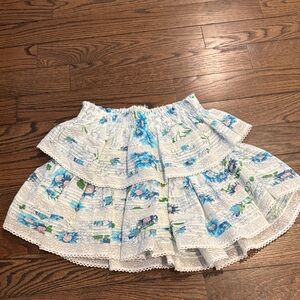 LoveShackFancy Blue and White Floral Mini Skirt